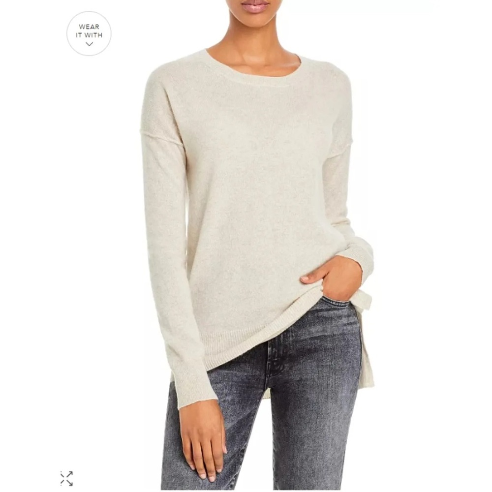 Aqua 100% Cashmere Beige Oatmeal Longsleeve Sweater NWT